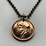 1953 Belgium Belgie Belgique 50 Cent coin pendant necklace The Miner Constantin Meunier Belgian painter sculptor modern art Etterbeek Brussels Charleroi M Museum Leuven Fin-de-Siècle Museum Bruges Antwerp Ghent Liège Namur Limbourg Mechelen n000303