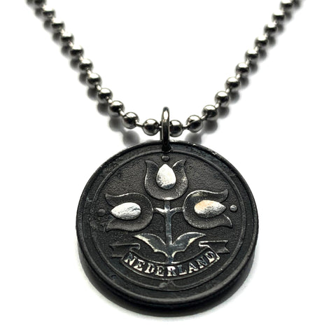 1941 Netherlands Nederland 10 Cents coin pendant necklace World War 2 Nazi Germany occupation Dutch tulips flowers Amsterdam Holland Utrecht Hague Leiden Eindhoven Rotterdam Ajax De Wallen Tilburg Groningen Gouda Haarlem Zeeland Almere Stad n001046
