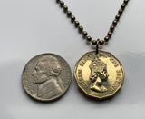 1964 Bailiwick of Jersey 1/4 Shilling coin pendant necklace jewelry 3 gold leopards lions Saint Helier Saviour John Lawrence Brélade Ouen Mary Martin Peter Normandy UK British Crown English Channel Islands n003644