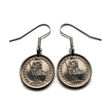 Schweiz Helvetia Confoederatio Helvetica 1/2 Franken Münze Ohrringe Schmuck Schweizer Kreuz Zürich Basel Genf Luzern Bern Winterthur Lausanne Lugano Biel/Bienne Thun Tessin Uri Alpen Jura Alphorn e000538