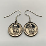 Switzerland Helvetia Confoederatio Helvetica 1/2 Franc coin earrings jewelry Swiss cross Zurich Basel Geneva Lucerne Bern Winterthur Lausanne Lugano Biel/Bienne Thun Ticino Uri Alpine Jura Alphorn e000538