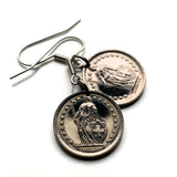 Switzerland Helvetia Confoederatio Helvetica 1/2 Franc coin earrings jewelry Swiss cross Zurich Basel Geneva Lucerne Bern Winterthur Lausanne Lugano Biel/Bienne Thun Ticino Uri Alpine Jura Alphorn e000538