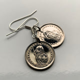Switzerland Helvetia Confoederatio Helvetica 1/2 Franc coin earrings jewelry Swiss cross Zurich Basel Geneva Lucerne Bern Winterthur Lausanne Lugano Biel/Bienne Thun Ticino Uri Alpine Jura Alphorn e000538