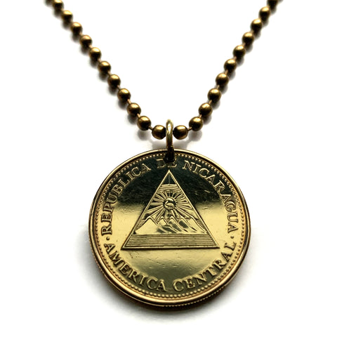 2002 Nicaragua 25 Centavos coin pendant necklace fashion jewelry piramide Nicaraguense pyramid Nicoya Pinolero Nicas Managua Sumo Rama Bilwi Jinotega Matagalpa León Misumalpan Bluefields Cordoba Ocotal Central America n001447