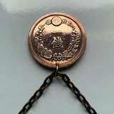 1873 to 1892 Japan Nippon 1 Sen coin pendant necklace jewelry Japanese Seiryu dragon Tokyo Kawasaki Fukuoka Saitama Chiba Sendai water deity Nippon Hiroshima n001016_ACTIVE