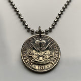 1958 Haiti 10 Centimes coin pendant necklace jewelry Haitian flags cannons palm tree Port-au-Prince Cap-Haïtien Carrefour Delmas Pétion-Ville Port-de-Paix Croix des Bouquets Jacmel Citadelle Laferrière French Léogâne n002407