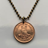 1994 Bailiwick of Jersey Penny coin pendant Le Hocq Round Tower coastal defence Saint Clement Helier Channel Islands English Channel British Crown Battle of Jersey Jèrriais Saint Brélade Grouville Trinity John Mary Ouen Peter Saviour Martin n000460