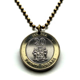 2001 Jamaica 20 Dollar coin pendant alligator crocodile pineapple Kingston May Pen Montego Bay Ocho Ríos Portmore Spanish Town Mandeville Jamrock Jamdung Patois dub ska Caribbean Patwah reggae Rastafari Marcus Garvey Greater Antilles British n001548