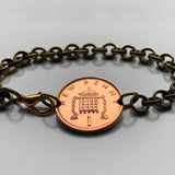 1994 England United Kingdom Great Britain 1 Penny coin bracelet jewelry English Beaufort crowned Portcullis chains Henry VII Tudor badge Tower of London Westminster Palace Monk Bar York Amberley Castle Kent Hever Castle Tower Bridge British b000123
