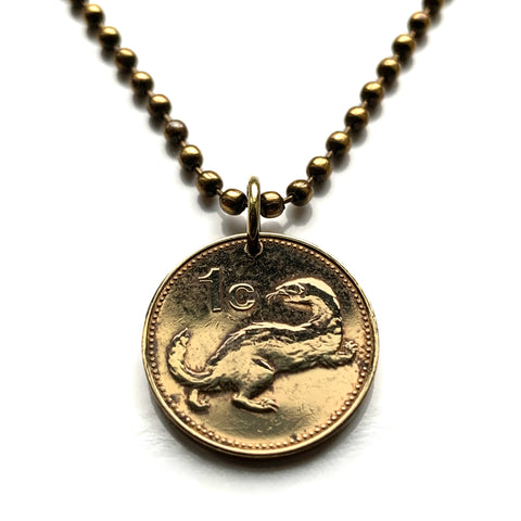 1986 Malta 1 Cent coin pendant necklace jewelry Maltese weasel