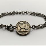 1962 Ireland Éire 3 Pence coin bracelet jewelry Irish rabbit hare bunny Celtic harp Cláirseach Gaelic Dublin Cork Limerick Galway Waterford Cliffs of Moher Connacht Leinster Munster Carlow Guinness Hibernia Swords St Patrick's Day Drogheda Ulster b000048