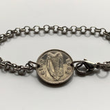 1962 Ireland Éire 3 Pence coin bracelet jewelry Irish rabbit hare bunny Celtic harp Cláirseach Gaelic Dublin Cork Limerick Galway Waterford Cliffs of Moher Connacht Leinster Munster Carlow Guinness Hibernia Swords St Patrick's Day Drogheda Ulster b000048