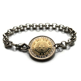 1994 Argentina 1 Peso coin rolo link steel bracelet Sol de Mayo Buenos Aires Córdoba Rosario Mendoza San Miguel de Tucumán La Plata Mar del Plata Salta San Juan Santa Fe Resistencia Corrientes Entre Ríos de la Plata Quilmes Lanús Patagonia gaucho b000124