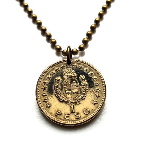 1965 Uruguay 1 Peso coin pendant necklace jewelry Sol de Mayo cerro Montevideo Salto Artigas Charrúa Villa del Cerro Punta del Este Ciudad de la Costa Paysandú Las Piedras Casabó Maldonado Melo n001596
