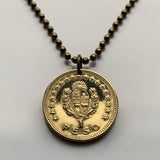 1965 Uruguay 1 Peso coin pendant necklace jewelry Sol de Mayo cerro Montevideo Salto Artigas Charrúa Villa del Cerro Punta del Este Ciudad de la Costa Paysandú Las Piedras Casabó Maldonado Melo n001596