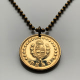 1965 Uruguay 1 Peso coin pendant necklace jewelry Sol de Mayo cerro Montevideo Salto Artigas Charrúa Villa del Cerro Punta del Este Ciudad de la Costa Paysandú Las Piedras Casabó Maldonado Melo n001596
