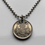 1984 Spain España 10 Pesetas coin pendant necklace jewelry Escudo Español Spanish crown Madrid Barcelona Sevilla Valencia Granada Zaragoza Toledo Cadiz Córdoba Castile Leon Aragon Navarre Andalusia Catalan Bilbao Coruña Salamanca n001634