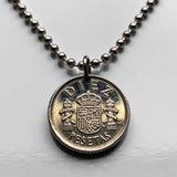 1984 Spain España 10 Pesetas coin pendant necklace jewelry Escudo Español Spanish crown Madrid Barcelona Sevilla Valencia Granada Zaragoza Toledo Cadiz Córdoba Castile Leon Aragon Navarre Andalusia Catalan Bilbao Coruña Salamanca n001634