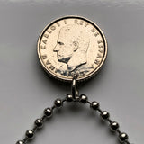 1984 Spain España 10 Pesetas coin pendant necklace jewelry Escudo Español Spanish crown Madrid Barcelona Sevilla Valencia Granada Zaragoza Toledo Cadiz Córdoba Castile Leon Aragon Navarre Andalusia Catalan Bilbao Coruña Salamanca n001634