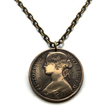 1862 United Kingdom Great Britain 1 Penny coin pendant Queen Victoria Britannia England London Manchester Birmingham Liverpool Bristol York Nottingham Scotland Ireland Wales British n003245