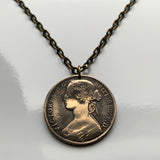 1862 United Kingdom Great Britain 1 Penny coin pendant Queen Victoria Britannia England London Manchester Birmingham Liverpool Bristol York Nottingham Scotland Ireland Wales British n003245