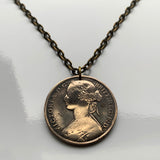 1862 United Kingdom Great Britain 1 Penny coin pendant Queen Victoria Britannia England London Manchester Birmingham Liverpool Bristol York Nottingham Scotland Ireland Wales British n003245