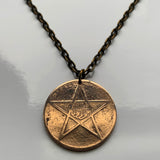 1912 Morocco Maroc 10 Mazunas coin pendant Moroccan pentagram star of David Casablanca Rabat Fez Marrakesh Chefchaouen Tetouan Salé Meknes Tangier Darija Tamazight Maghrebi Arab abjad Derdja Berber Moor Africa Barbary Hassaniya Seal of Solomon n001742