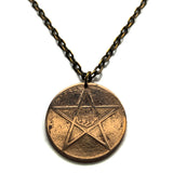 1912 Morocco Maroc 10 Mazunas coin pendant Moroccan pentagram star of David Casablanca Rabat Fez Marrakesh Chefchaouen Tetouan Salé Meknes Tangier Darija Tamazight Maghrebi Arab abjad Derdja Berber Moor Africa Barbary Hassaniya Seal of Solomon n001742