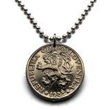 1922 Czechoslovakia 1 Koruna coin pendant Czech lion Slovak shield double cross Prague Bratislava Bohemia Moravia Charles Bridge Czech Silesia Praha Karlovy Vary Bojnice Cesky Krumlov Brno Plzen Kutna Hora n000180