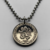 1924 Czechoslovakia 20 Haleru coin pendant Czech lion Slovak shield Prague Bratislava Bohemia Moravia Charles Bridge Karlstejn Brno Czech Silesia Kutna Hora Ostrava Plzen Karlovy Vary n000201