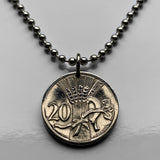 1924 Czechoslovakia 20 Haleru coin pendant Czech lion Slovak shield Prague Bratislava Bohemia Moravia Charles Bridge Karlstejn Brno Czech Silesia Kutna Hora Ostrava Plzen Karlovy Vary n000201