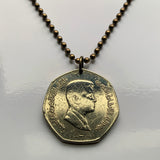 2004 Jordan 1/4 Dinar coin pendant necklace jewelry Hashemite Kingdom Amman Tilā' al-'Alī Wadi Musa Mount Nebo Umm Qais Al-Karak Umm el-Jimal Mahis n003676
