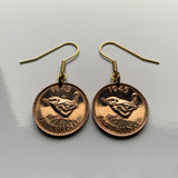 1945 United Kingdom Great Britain 1 Farthing Wren Jenny bird coin earrings London Leicester Coventry Cardiff Belfast English British WWII World War 2 e000001