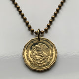 1993 Mexico 20 Centavos coin pendant necklace fashion jewelry Mexican eagle Ecatepec Guadalajara Puebla Juárez Tijuana León Monterrey Acapulco Yucatán Cancún Cuernavaca Oaxaca Jalisco Zapopan Toluca Chihuahua Morelia n003495