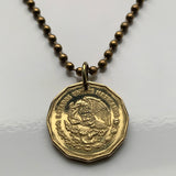 1995 Mexico 20 Centavos coin pendant necklace fashion jewelry Mexican eagle Ecatepec Guadalajara Puebla Juárez Tijuana León Monterrey Acapulco Yucatán Cancún Cuernavaca Oaxaca Jalisco Zapopan Toluca Chihuahua Morelia n003495