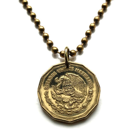 1993 Mexico 20 Centavos coin pendant necklace fashion jewelry Mexican eagle Ecatepec Guadalajara Puebla Juárez Tijuana León Monterrey Acapulco Yucatán Cancún Cuernavaca Oaxaca Jalisco Zapopan Toluca Chihuahua Morelia n003495