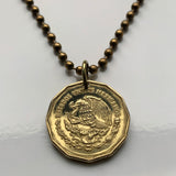 1995 Mexico 20 Centavos coin pendant necklace fashion jewelry Mexican eagle Ecatepec Guadalajara Puebla Juárez Tijuana León Monterrey Acapulco Yucatán Cancún Cuernavaca Oaxaca Jalisco Zapopan Toluca Chihuahua Morelia n003495