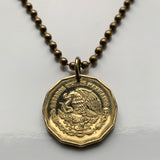 1995 Mexico 20 Centavos coin pendant necklace fashion jewelry Mexican eagle Ecatepec Guadalajara Puebla Juárez Tijuana León Monterrey Acapulco Yucatán Cancún Cuernavaca Oaxaca Jalisco Zapopan Toluca Chihuahua Morelia n003495