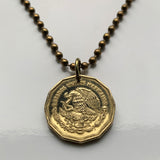 1993 Mexico 20 Centavos coin pendant necklace fashion jewelry Mexican eagle Ecatepec Guadalajara Puebla Juárez Tijuana León Monterrey Acapulco Yucatán Cancún Cuernavaca Oaxaca Jalisco Zapopan Toluca Chihuahua Morelia n003495