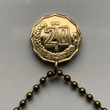 1993 Mexico 20 Centavos coin pendant necklace fashion jewelry Mexican eagle Ecatepec Guadalajara Puebla Juárez Tijuana León Monterrey Acapulco Yucatán Cancún Cuernavaca Oaxaca Jalisco Zapopan Toluca Chihuahua Morelia n003495