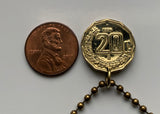 1995 Mexico 20 Centavos coin pendant necklace fashion jewelry Mexican eagle Ecatepec Guadalajara Puebla Juárez Tijuana León Monterrey Acapulco Yucatán Cancún Cuernavaca Oaxaca Jalisco Zapopan Toluca Chihuahua Morelia n003495