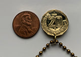 1993 Mexico 20 Centavos coin pendant necklace fashion jewelry Mexican eagle Ecatepec Guadalajara Puebla Juárez Tijuana León Monterrey Acapulco Yucatán Cancún Cuernavaca Oaxaca Jalisco Zapopan Toluca Chihuahua Morelia n003495