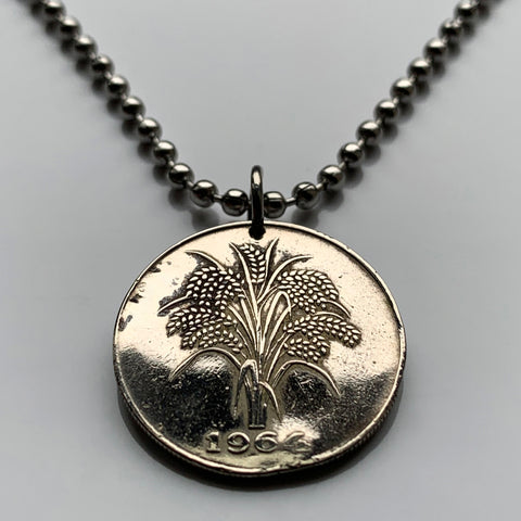 1964 South Vietnam 1 Dong coin pendant necklace fashion jewelry Vietnamese rice plant blossom Hanoi Hoi An agriculture Da Nang, Hue, Nha Trang, Sapa, Phu Quoc, Phan Thiet Hạ Long Bay southeast Asia Vietnam War era n000587