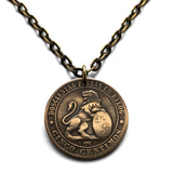 1870 España Spain 5 Centesimos coin pendant Spanish Lion Madrid Barcelona Sevilla Málaga Cadiz Bilbao Coruña Granada Córdoba Valencia Zaragoza Toledo Tenerife Cataluña Andalucía Plus Ultra Castilla León Navarra Catalan Ibiza Cáceres Murcia n000857