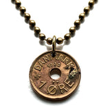 1939 Denmark Danmark Ore coin pendant Danish royal crown initial C X rigsvåben Copenhagen Aarhus Odense Aalborg Esbjerg Danes Randers Kolding Horsens Funen Jutland Viking Scandinavia Nordic Roskilde Syddanmark Aabenraa Hillerød Zealand Vendsyssel n001311