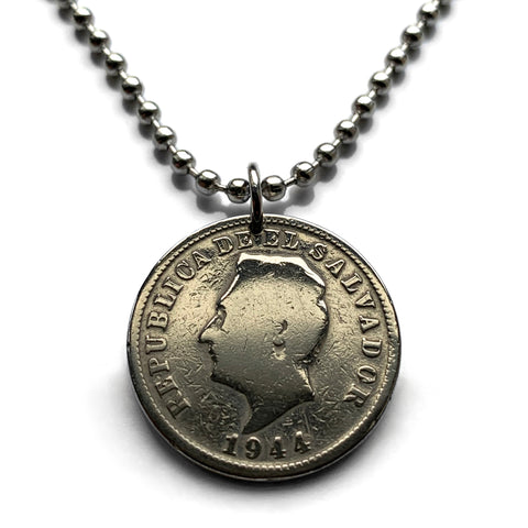 1944 El Salvador 5 Centavos coin pendant necklace jewelry Francisco Morazan Santa Ana Soyapango San Miguel Santa Tecla Mejicanos Apopa Ahuachapán Ilopango Colón Tonacatepeque Opico Zacatecoluca n001464