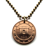 2013 Malta 2 Euro Cent coin pendant necklace Maltese Mnajdra L-Imnajdra megalithic temples Ħaġar Qim World Heritage Site Qrendi Valletta Safi Mdina archeological Tarxien Ta' Ħaġrat Skorba Temples Mġarr St Paul's Bay Qormi Żabbar Żebbuġ Rabat n002716