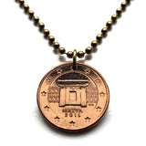 2013 Malta 2 Euro Cent coin pendant necklace Maltese Mnajdra L-Imnajdra megalithic temples Ħaġar Qim World Heritage Site Qrendi Valletta Safi Mdina archeological Tarxien Ta' Ħaġrat Skorba Temples Mġarr St Paul's Bay Qormi Żabbar Żebbuġ Rabat n002716