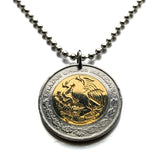 Mexico 5 Pesos coin pendant Mexican eagle aguila Mexicana Ecatepec Juárez Culiacán Jalisco Cuernavaca Oaxaca Tijuana Veracruz Toluca Chiapas Pachuca Guadalajara Morelia Hidalgo Yucatán Monterrey Puebla Cancún León Aztecas Acapulco Durango Zócalo n000397