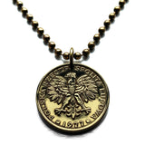 1977 Poland Polska 2 Zlote coin pendant necklace white Polish eagle Warsaw Krakow Wroclaw Lodz Poznan Gdansk Szczecin Bydgoszcz Lublin Poles Polans Polonia Białystok Katowice Gdynia Czestochowa Radom Lechitic Zakopane Oswiecim Kolobrzeg Kashubians n000175